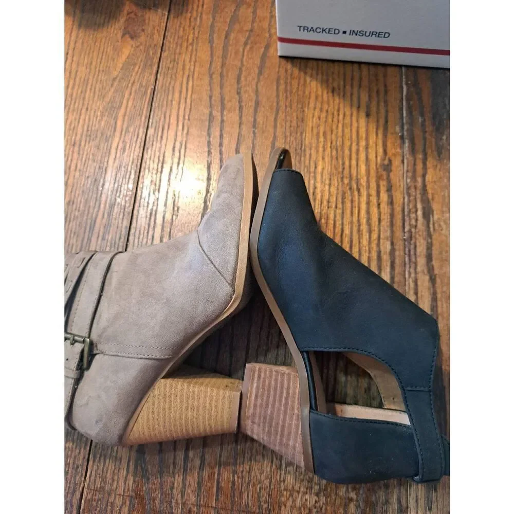 6.5 Charlotte Russe Brown Slip On Buckle Detail Chunky Heel Ankle Boots Booties